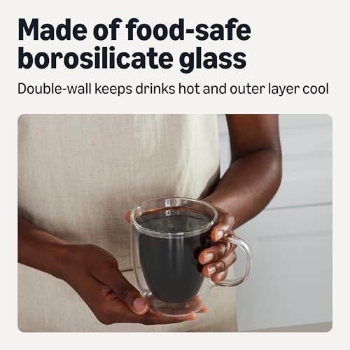 Amazon Basics Double Walled Glass Coffee Mugs, 4-Piece Set, 12 oz., Dishwasher-Safe, Borosilicate Glass view 3
