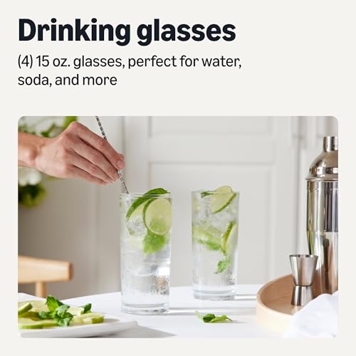 Amazon Basics Drinking Glasses, Dishwasher-Safe, 15 oz., 4-Piece Set view 2