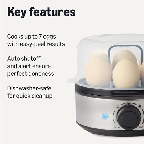 Amazon Basics Electric Egg Cooker for Hard-Boiled Eggs with Auto Shutoff, Dishwasher-Safe Parts, 7-Egg Capacity, BPA Free, Black view 2