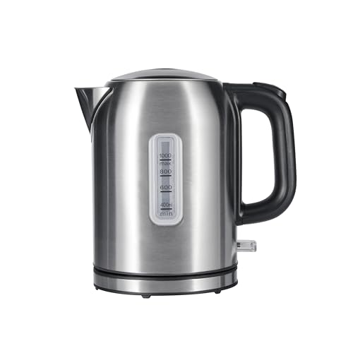 Amazon Basics Electric Kettle, Tea Kettle & Water Boiler with Auto Shut-Off, Boil Dry Protection, Strix Thermostat, BPA-Free, 1500W, 1.1Qt (1L), Stainless Steel, New Model, Black & Silver