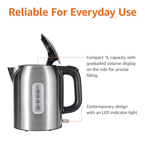 Amazon Basics Electric Kettle, Tea Kettle & Water Boiler with Auto Shut-Off, Boil Dry Protection, Strix Thermostat, BPA-Free, 1500W, 1.1Qt (1L), Stainless Steel, New Model, Black & Silver view 2