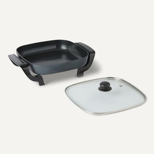 Amazon Basics Electric Skillet and Frying Pan with Glass Lid, Nonstick Ceramic Coating, Cool-Touch Handles, Adjustable Heat, 15.74 x 11.81 x 6.69 inch, Black view 3