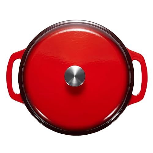 Amazon Basics Enameled Cast Iron Dutch Oven Pot with Lid, Round, Dual Handles, Heavy-Duty, Oven Safe for Stews, Roasting, Baking, 4.3-Quart, Red view 3