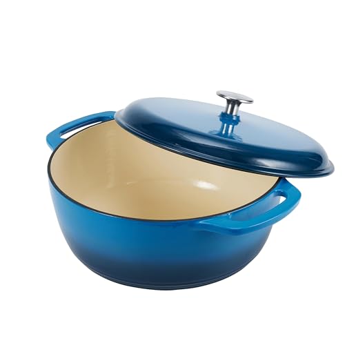 Amazon Basics Enameled Cast Iron Dutch Oven Pot with Lid, Dual Handles, Heavy-Duty, Oven Safe, Round, 4.3-Quart, Blue view 2