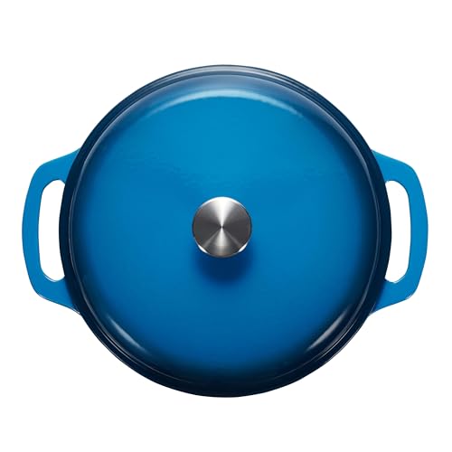 Amazon Basics Enameled Cast Iron Dutch Oven Pot with Lid, Dual Handles, Heavy-Duty, Oven Safe, Round, 4.3-Quart, Blue view 3