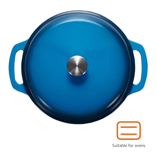 Amazon Basics Enameled Cast Iron Dutch Oven Pot with Lid, Round, Dual Handles, Heavy-Duty, Oven Safe for Baking, Roasting, Stews, 6-Quart, Blue view 2