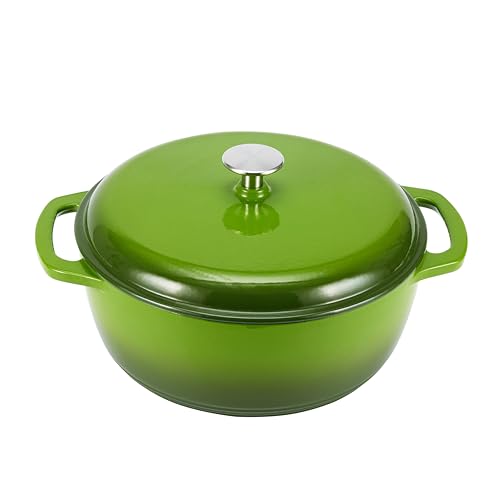Amazon Basics Enameled Cast Iron Dutch Oven Pot with Lid, Round, Dual Handles, Heavy-Duty, Oven Safe, 6-Quart, Green