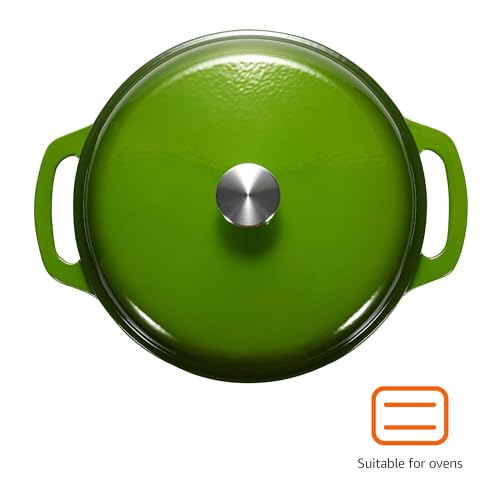 Amazon Basics Enameled Cast Iron Dutch Oven Pot with Lid, Round, Dual Handles, Heavy-Duty, Oven Safe, 6-Quart, Green view 2