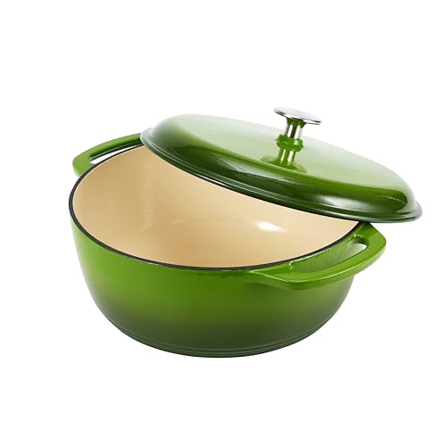 Amazon Basics Enameled Cast Iron Dutch Oven Pot with Lid, Round, Dual Handles, Heavy-Duty, Oven Safe, 6-Quart, Green view 3