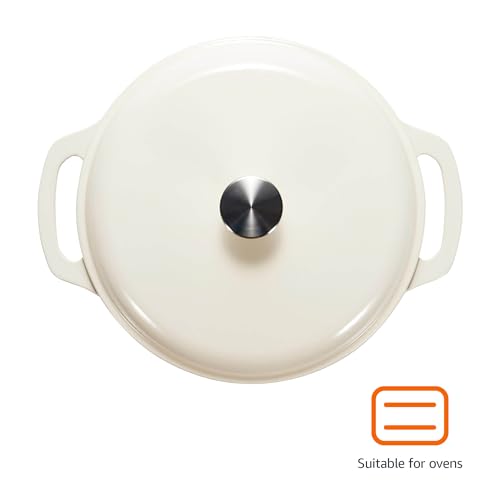 Amazon Basics Enameled Cast Iron Dutch Oven Pot with Lid, Oven Safe, Heavy-Duty, Dual Handles for Baking, Roasting, Stews, Round, 6-Quart, White view 2