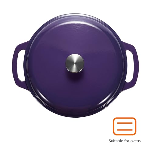 Amazon Basics Enameled Cast Iron Dutch Oven Pot with Lid, Round, Dual Handles, Heavy-Duty, Oven Safe for Stews, Roasting, Baking, 6-Quart, Purple view 2