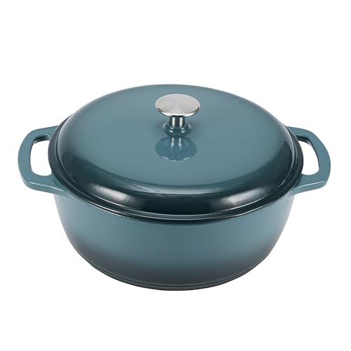 Amazon Basics Enameled Cast Iron Dutch Oven Pot with Lid, Oven Safe, Heavy-Duty, Dual Handles for Braising, Stews, Roasting, Round, 6-Quart, Gray