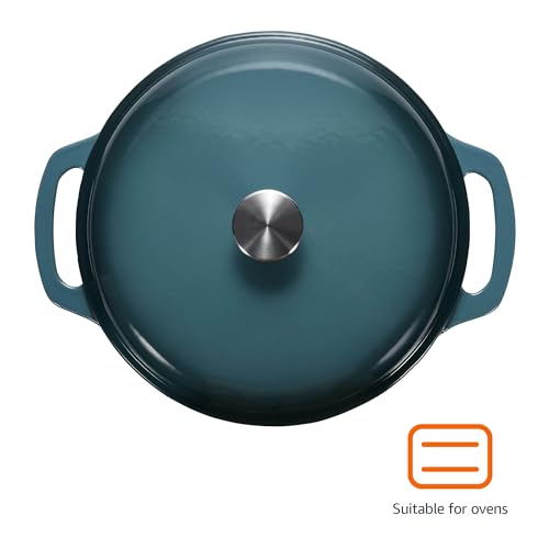 Amazon Basics Enameled Cast Iron Dutch Oven Pot with Lid, Oven Safe, Heavy-Duty, Dual Handles for Braising, Stews, Roasting, Round, 6-Quart, Gray view 2