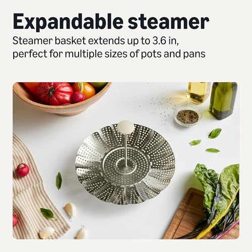 Amazon Basics Extendable Steamer Basket for Vegetables, Dumplings and Seafood, Expands from 5.6 to 9.25 in., Stainless Steel, Dishwasher-Safe view 2