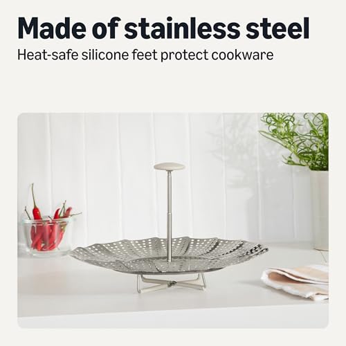 Amazon Basics Extendable Steamer Basket for Vegetables, Dumplings and Seafood, Expands from 5.6 to 9.25 in., Stainless Steel, Dishwasher-Safe view 3