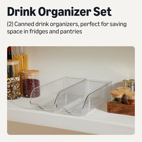 Amazon Basics Food and Drink Can Organizer for Fridge or Pantry, 2-Piece Set, Self-Dispensing, Transparent Sides, non-stackable view 2