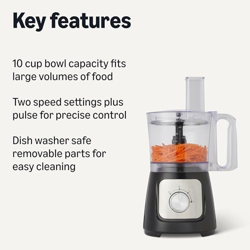 Amazon Basics Food Processor and Vegetable Chopper with 10 Cup Bowl, 2-Speed, 500 Watt Motor, Pulse Function, Dishwasher Safe Parts, Black view 2
