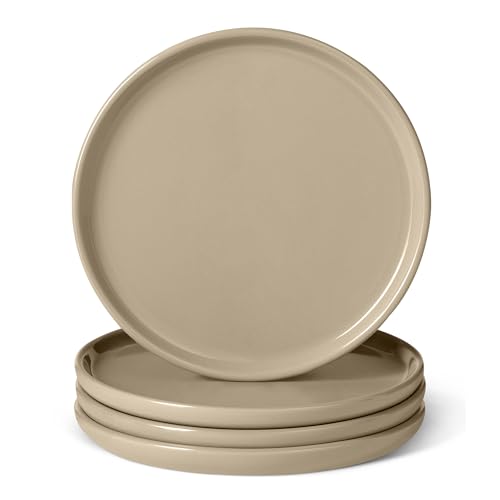 Amazon Basics Glazed Stoneware Appetizer Plates, Ceramic 4-Piece Set, Microwave, Dishwasher and Freezer-Safe, Stain-Resistant, 6.7 in., Linen Gray