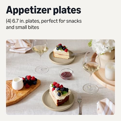Amazon Basics Glazed Stoneware Appetizer Plates, Ceramic 4-Piece Set, Microwave, Dishwasher and Freezer-Safe, Stain-Resistant, 6.7 in., Linen Gray view 2