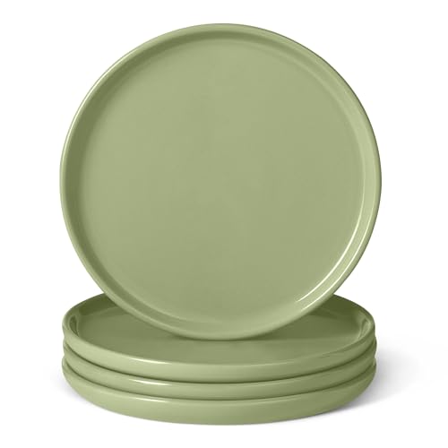 Amazon Basics Glazed Stoneware Appetizer Plates, Ceramic 4-Piece Set, Microwave and Dishwasher-Safe, 6.7 in., Olive