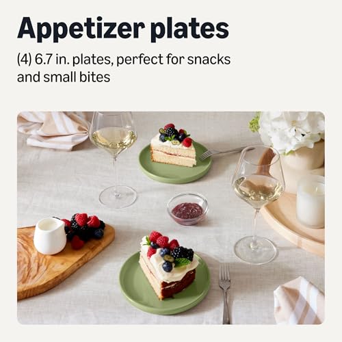 Amazon Basics Glazed Stoneware Appetizer Plates, Ceramic 4-Piece Set, Microwave and Dishwasher-Safe, 6.7 in., Olive view 2