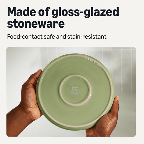 Amazon Basics Glazed Stoneware Appetizer Plates, Ceramic 4-Piece Set, Microwave and Dishwasher-Safe, 6.7 in., Olive view 3