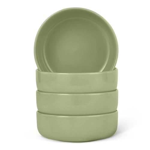 Amazon Basics Glazed Stoneware Bowls, 4-Piece Set, Microwave and Dishwasher-Safe, 20 oz. Capacity, 5.5 in., Olive