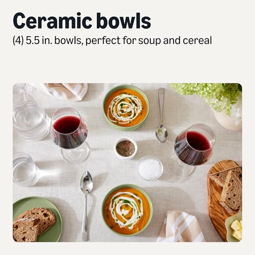 Amazon Basics Glazed Stoneware Bowls, 4-Piece Set, Microwave and Dishwasher-Safe, 20 oz. Capacity, 5.5 in., Olive view 2