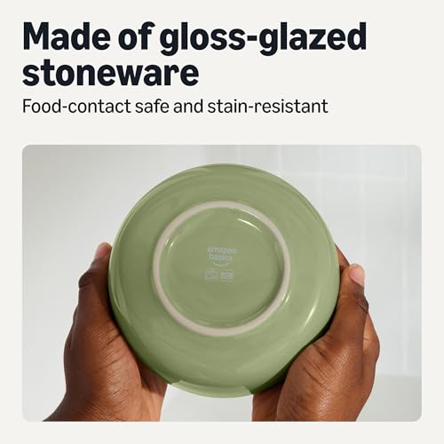 Amazon Basics Glazed Stoneware Bowls, 4-Piece Set, Microwave and Dishwasher-Safe, 20 oz. Capacity, 5.5 in., Olive view 3