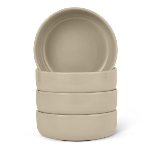Amazon Basics Glazed Stoneware Bowls, 4-Piece Set, Microwave and Dishwasher-Safe, 5.5 in., Linen Gray
