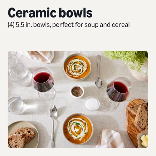Amazon Basics Glazed Stoneware Bowls, 4-Piece Set, Microwave and Dishwasher-Safe, 5.5 in., Linen Gray view 2