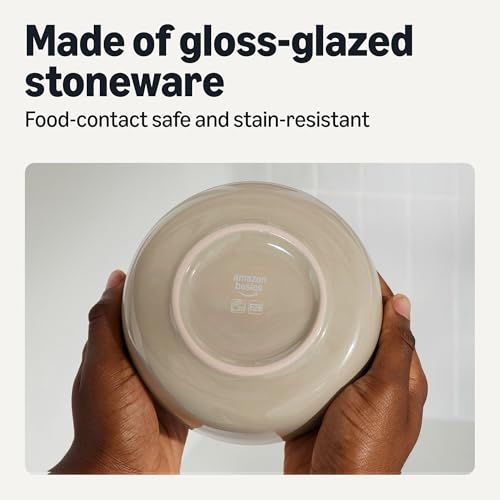 Amazon Basics Glazed Stoneware Bowls, 4-Piece Set, Microwave and Dishwasher-Safe, 5.5 in., Linen Gray view 3