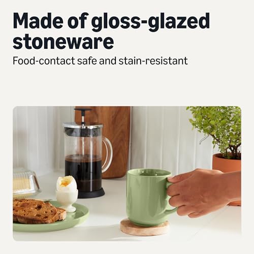 Amazon Basics Glazed Stoneware Coffee and Tea Mugs, Ceramic 4-Piece Set, 16 oz, Microwave, Freezer and Dishwasher-Safe, Stain-Resistant, Olive view 3