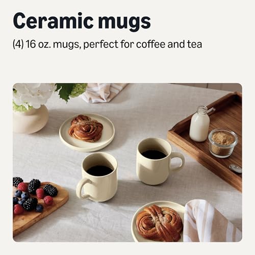 Amazon Basics Glazed Stoneware Coffee Mugs, Ceramic 4-Piece Set, 16 oz, Microwave and Dishwasher-Safe, Ivory view 2