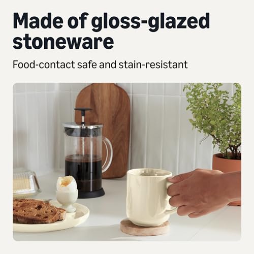 Amazon Basics Glazed Stoneware Coffee Mugs, Ceramic 4-Piece Set, 16 oz, Microwave and Dishwasher-Safe, Ivory view 3