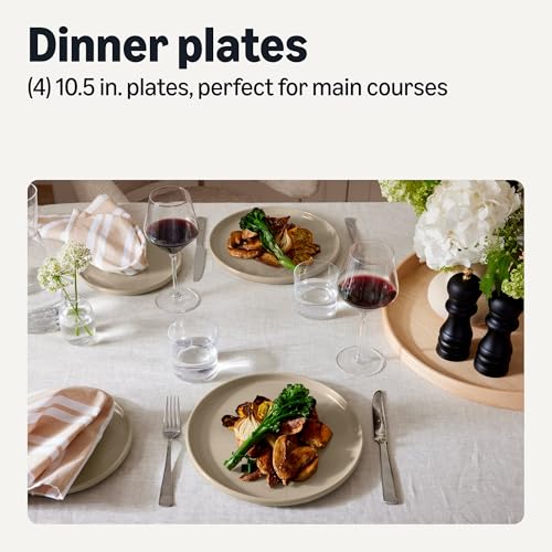 Amazon Basics Glazed Stoneware Dinner Plates, Ceramic 4-Piece Set, Microwave, Dishwasher and Freezer-Safe, Modern Design, 10.5 in., Linen Gray view 2