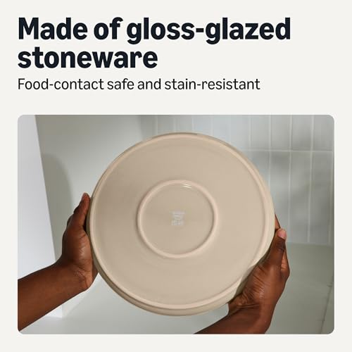 Amazon Basics Glazed Stoneware Dinner Plates, Ceramic 4-Piece Set, Microwave, Dishwasher and Freezer-Safe, Modern Design, 10.5 in., Linen Gray view 3