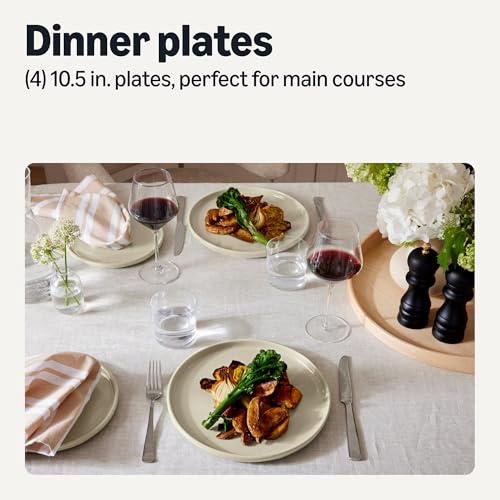 Amazon Basics Glazed Stoneware Dinner Plates, Ceramic 4-Piece Set, Microwave and Dishwasher-Safe, 10.5 in., Ivory view 2