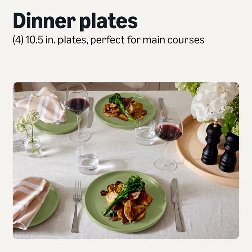 Amazon Basics Glazed Stoneware Dinner Plates, Ceramic 4-Piece Set, Microwave, Dishwasher and Freezer-Safe, 10.5 in., Olive view 2