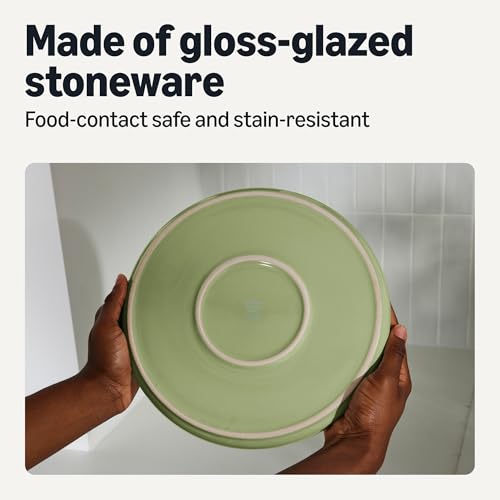 Amazon Basics Glazed Stoneware Dinner Plates, Ceramic 4-Piece Set, Microwave, Dishwasher and Freezer-Safe, 10.5 in., Olive view 3
