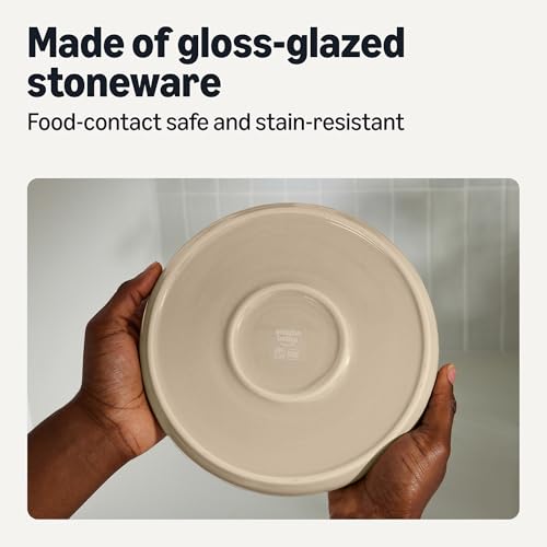 Amazon Basics Glazed Stoneware Dinnerware, 12-Piece Set, 4 Full Place Settings, Dishwasher-Safe, Microwave-Safe, Linen Gray view 3