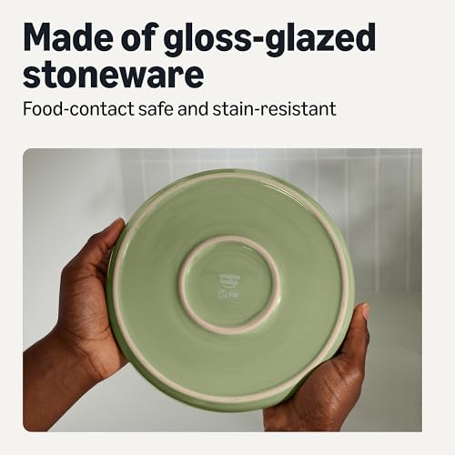 Amazon Basics Glazed Stoneware Dinnerware, 12-Piece Set, 4 Full Place Settings, Microwave and Dishwasher-Safe, Olive view 3