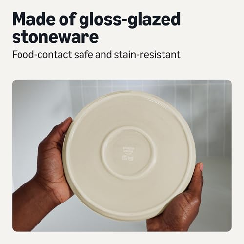 Amazon Basics Glazed Stoneware Dinnerware Set, Ceramic, Dishwasher-Safe, Freezer-Safe, 4 Full Place Settings, 12-Piece, Ivory view 3