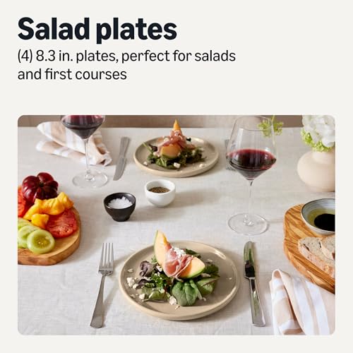 Amazon Basics Glazed Stoneware Salad Plates, Ceramic 4-Piece Set, Microwave, Freezer and Dishwasher-Safe, Stain-Resistant, 8.3 in., Linen Gray view 2