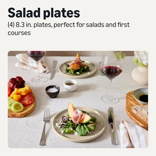 Amazon Basics Glazed Stoneware Salad Plates, Ceramic 4-Piece Set, Microwave, Dishwasher and Freezer-Safe, Stain-Resistant, 8.3 in., Ivory view 2