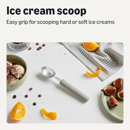 Amazon Basics Ice Cream Scoop, Soft Grip Handle, Dishwasher-Safe, Linen Gray view 2
