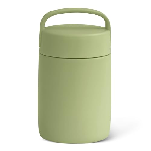 Amazon Basics Insulated Food Jar, Hot and Cold Food Container, Stainless Steel, Leak-proof with Carry Handle, 16 Ounces, Olive