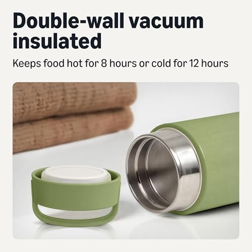 Amazon Basics Insulated Food Jar, Hot and Cold Food Container, Stainless Steel, Leak-proof with Carry Handle, 16 Ounces, Olive view 3