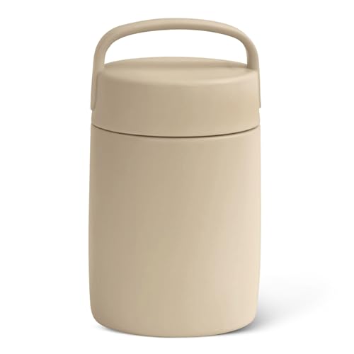 Amazon Basics Insulated Food Jar, Hot and Cold Food Container, Stainless Steel, Leak-proof with Carry Handle, 16 Ounces, Linen Gray