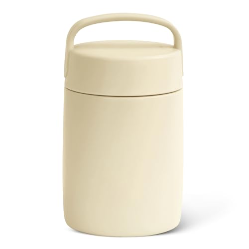 Amazon Basics Insulated Food Jar, Hot and Cold Food Container, Stainless Steel, Leak-proof with Carry Handle, 16 Ounces, Ivory
